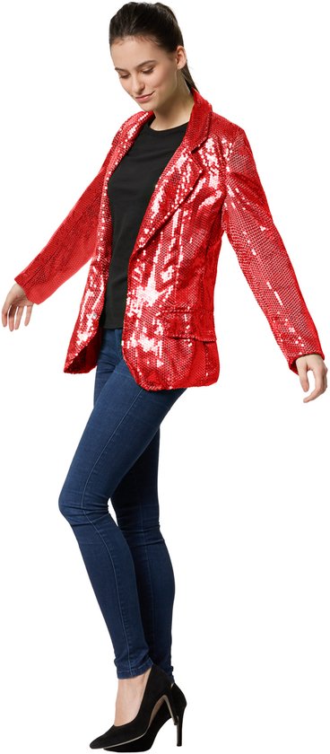 Dressforfun Paillettenjas dames rood XXL - verkleedkleding kostuum halloween verkleden feestkleding carnavalskleding carnaval feestkledij partykleding - 303875