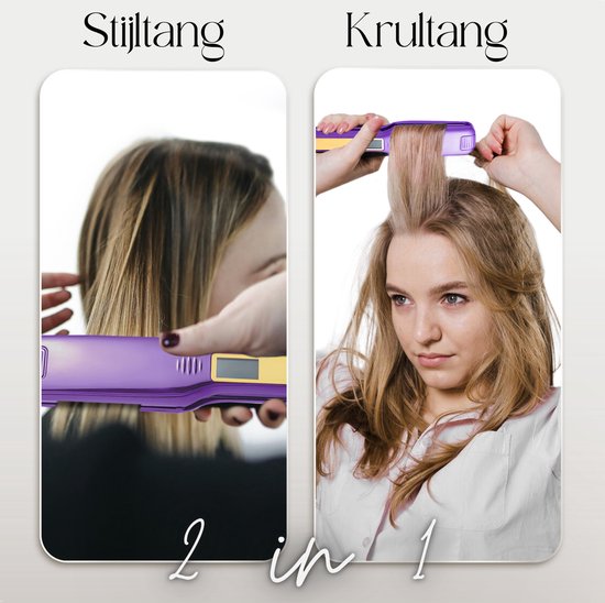 Sansbeauté® Professionele Stijltang - 2 in 1 - Krultang - Stijltangen - Hair Straightener - Snel Opgewarmd - 80℃ t/m 230℃ - Steilen & Krullen - ION technologie - Classic Purple