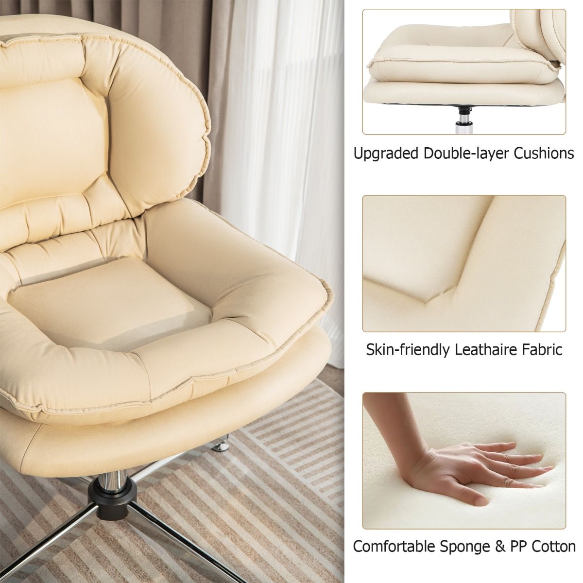 Coast Bureaustoel - ergonomische draaistoel - dubbel gewatteerde rug en zitting - beige