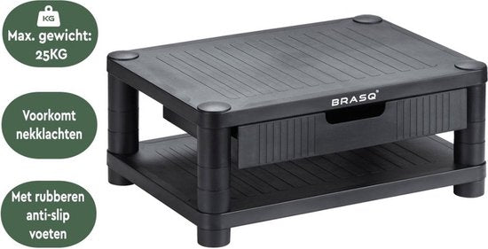 BRASQ Monitorstandaard Zwart MS200 - In Hoogte Verstelbaar - Geschikt voor Monitor, Tablet en Smartphone 24x15x6,3 cm