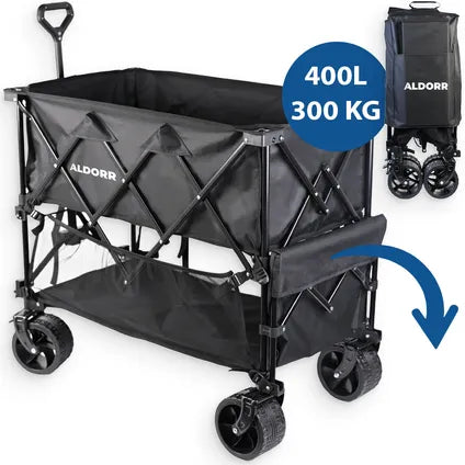 Aldorr Bolderkar XXL - Zwart - 400 Liter - Draagkracht 300 kg - All-Terrain Wielen met Rem - Opvouwbaar - 97 x 123 x 57 cm