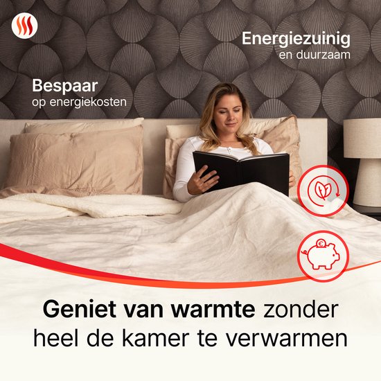 Seranova Elektrische Bovendeken XXL - 180x160 cm - 2 persoons Elektrische Deken - Warmtedeken - Dubbelzijdig Fleece Sherpa - Crème beige