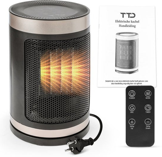 TTD Elektrische kachel 1500 W - Keramische PTC-verwarming - 70° oscillatie - 15 tot 40 °C - Rond model