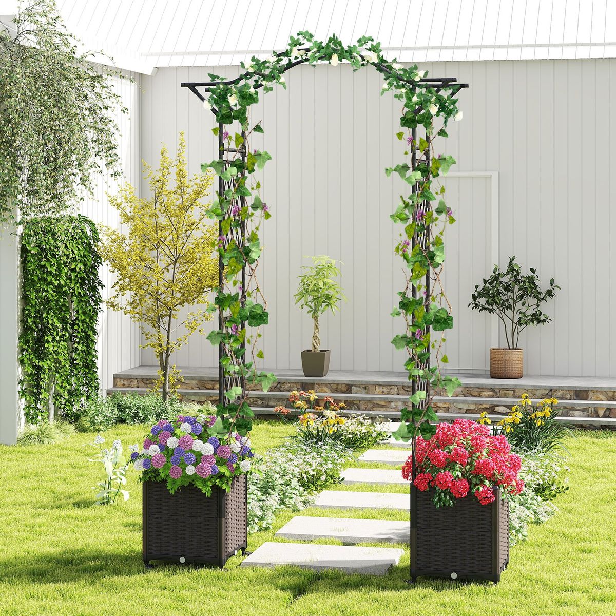 Coast Tuinboog met plantenbakken - 2-in-1 klimrek met zelfbewateringssysteem - zwart