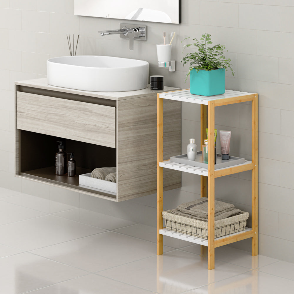 Casaria Badkamermeubel - Bamboe - 3 planken - 80 x 34 x 33cm - Wit