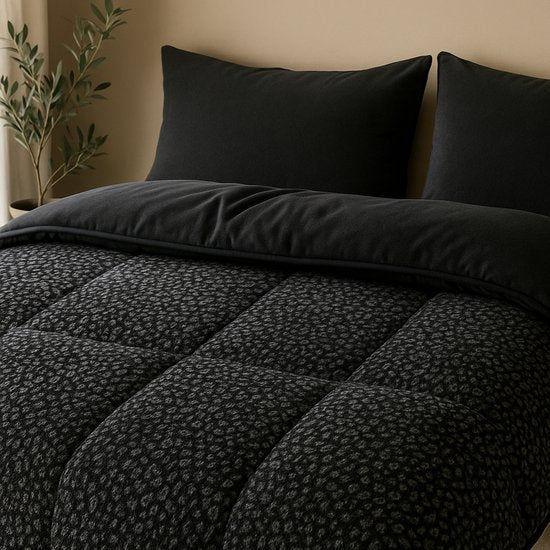 Soulsnooze Teddy Dekbed Panter Antraciet 240×220 - 2-in-1 Dekbed Zonder Overtrek - Wasbaar Dekbed zonder Hoes - Deken - Bedsprei - Fluffy Plaid