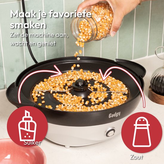 Gadgy Popcorn Machine Rond met Anti-aanbaklaag - Popcorn Maker Stil en Snel - 5 liter - Funcooking voor Party & Kids - Popcornpan - Cadeau voor Kind