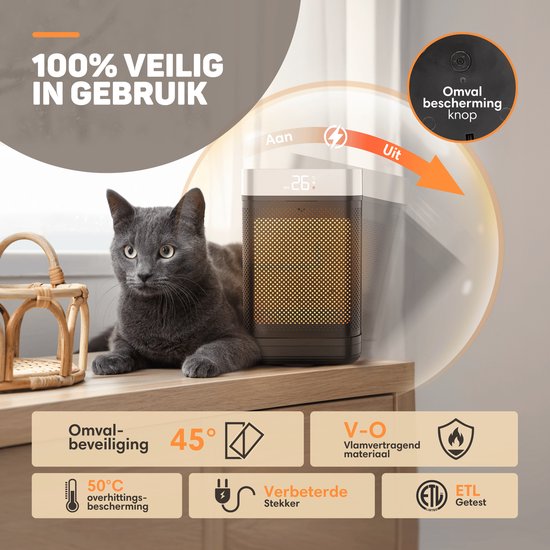 Vulpes Goods® Tech - Elektrische Kachel met Afstandsbediening - Ventilatorkachel - Keramische Kachel - 4 Standen - 1500W - Roterend, Timer & Thermostaat - Heater - Elektrische Verwarming voor Binnen - Zwart