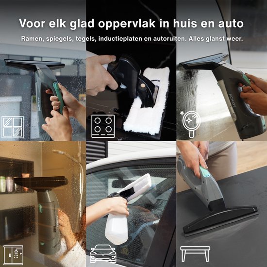 Achaté Vacuum Raamwisser – Elektrische Ruitenreiniger – Oplaadbare Ramenwasser – Met Inwasser – 40 min Accu – Raamzuiger voor Streeploos Schone Ramen en Spiegels