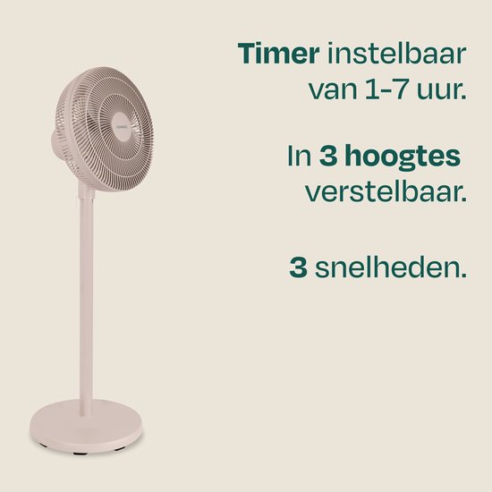 VONROC Vloerventilator - 3 snelheden – incl. afstandsbediening - timer - verstelbaar in 3 hoogtes - beige