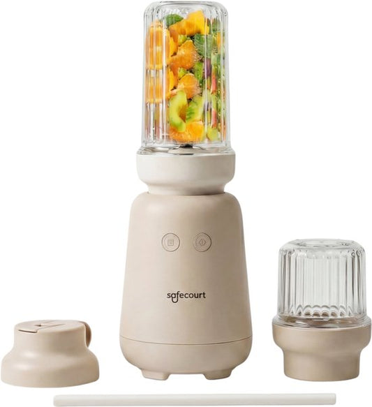 Safecourt Kitchen PureBlend - 1000W Smoothie maker - BPA vrij - inclusief to-go drinkdeksel + rietje- Premium Tritan blendbekers - Beige