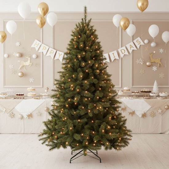 Triumph Tree Bristlecone Kunstkerstboom - Kerstboom met Verlichting en 240 LED Lampjes - Kunstboom met Scharnierconstructie - H215 x Ø127 cm - Donkergroen - Voor Binnen