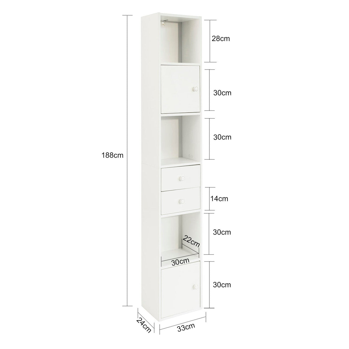 SoBuy Boekenkast - Kolomkast - Max. 40 kg - 33 x 42 x 188 cm - Wit