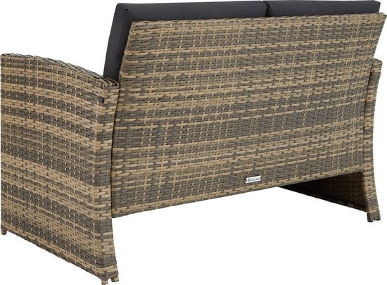 tectake® - Wicker zitgroep tuinset loungeset Lucca - bank/2 stoelen/tafel met glasplaat - natuurkleur - 404916 - poly-rattan