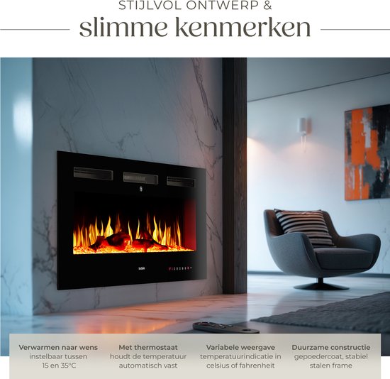 tectake® Wandhaard - Elektrische Haard - Sfeerhaard - 106,5 x 12 x 43 cm - 900W & 1800W - Bediening met Afstandsbediening of App - met Thermostaat - Kachel - met Verwarming - Haarden - Hout en Gloeieffecten - 3D Vlammen - Timer