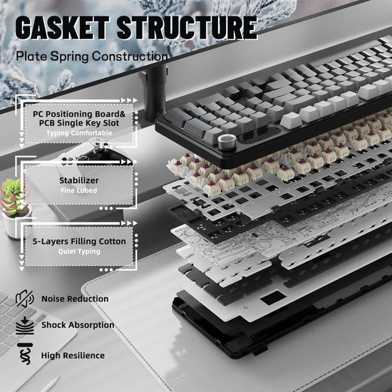ATTACK SHARK X98PRO - Draadloos Mechanisch Gaming Toetsenbord - Zijbedrukte PBT Keycaps - TFT Scherm - Multifunctionele Draaiknop - Bedraad/2.4G/Bluetooth Tri-Mode - Gasket Mod - 98 toetsen - Moonlit Night