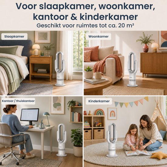 Aironex Swing Bladloze Ventilator met Verwarming – Ventilatorkachel – 2-in-1 Koelen & Verwarmen – 10 Standen – 71° Oscillatie – Afstandsbediening – Wit