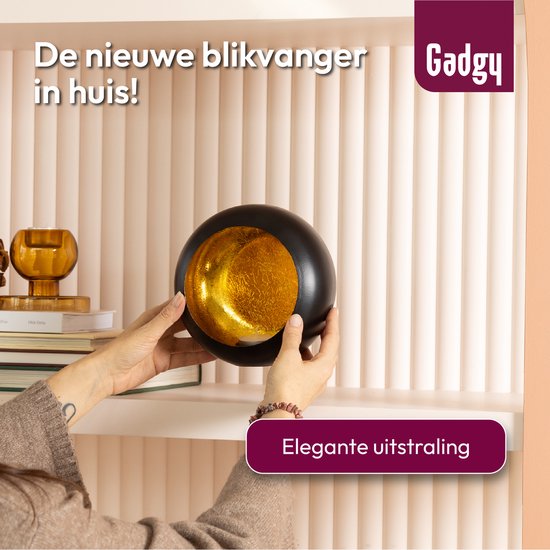 Gadgy Waxinelichthouder Rond - Theelichthouders - Kerst Decoratie Woonkamer - Sfeerverlichting Binnen - Kaarsenhouders voor Waxinelichten 17x17 cm - Windlicht Metaal - Zwart/Goud - Cadeau voor Vrouw