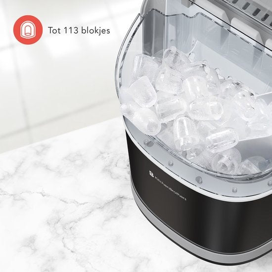KitchenBrothers IJsblokjesmachine - 1.6L - 8 min. - 12kg/24u - Zelfreinigingsfunctie - IJsblokmaker met IJsschep - RVS