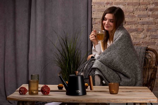VDN RVS Theepot Dubbelwandig met Filter - Zwarte Theekan 1 Liter - 904