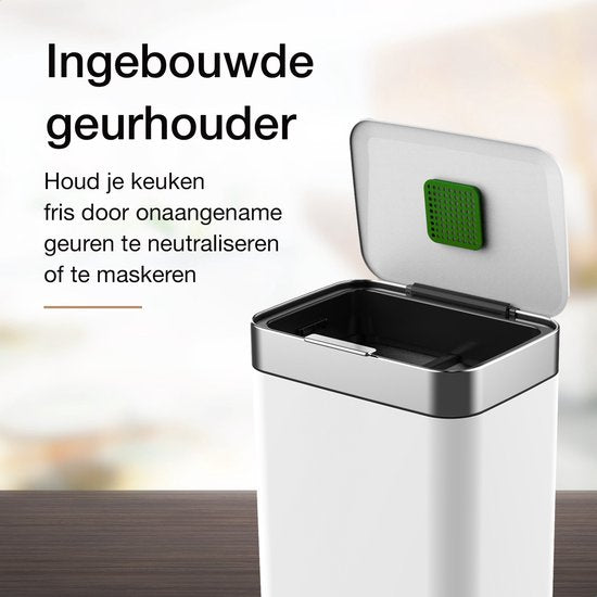 Loftey Prullenbak 60 Liter – Push/touch Afvalbak - Duo Afvalemmer met binnenbak - Vuilbak 2 Vakken - Afvalscheiding 2x30L - Keuken - Wit/RVS