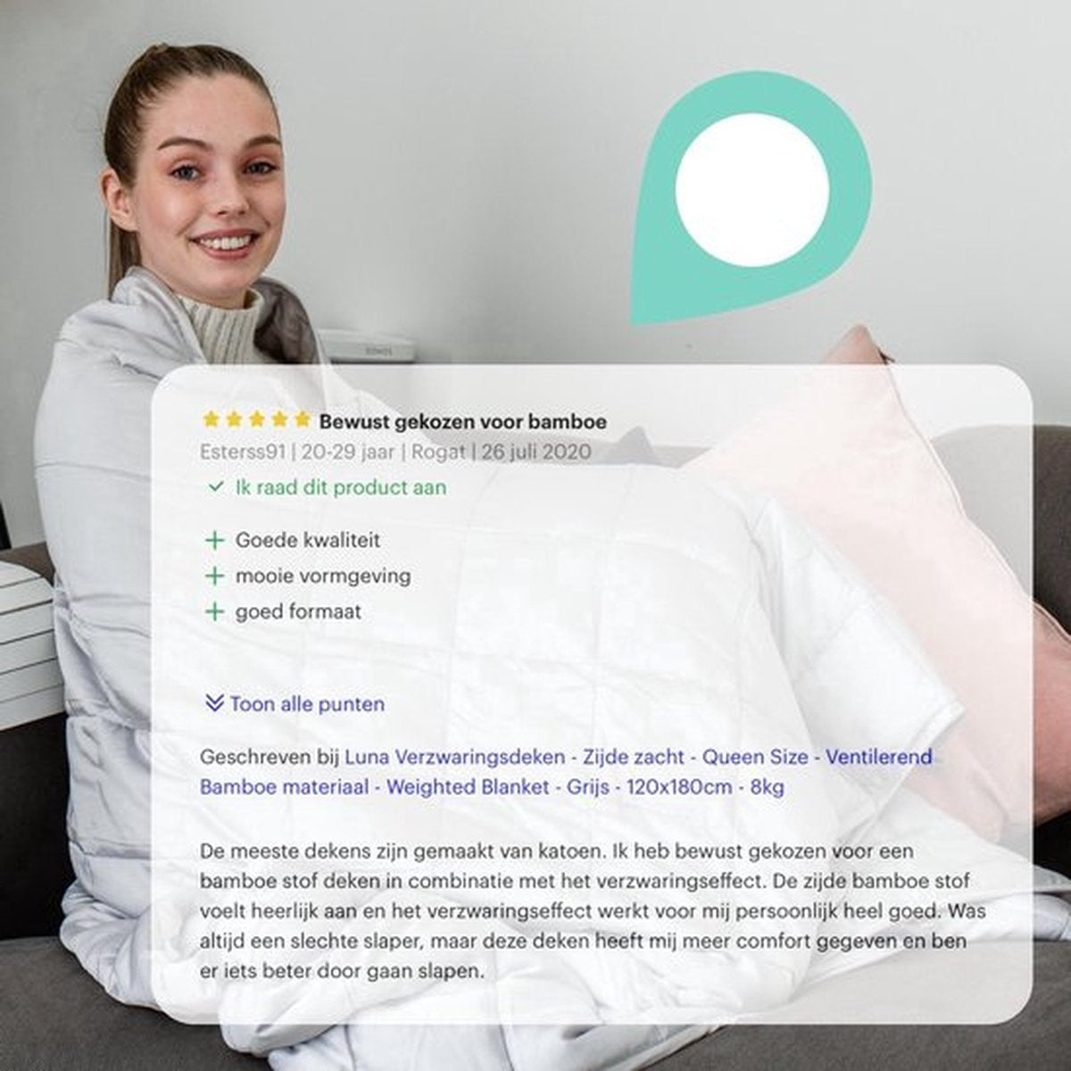 Litollo Verzwaringsdeken 10 kg met buitenhoes sterpatroon - Weighted Blanket - Duurzaam Bamboe Materiaal - Grijs - 150x200cm