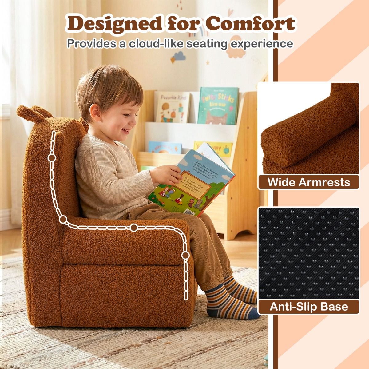 Coast Kinderbank Beer - Afneembare teddyfleece hoes - Lichtgewicht met handvat - Bruin