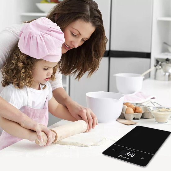 Kitchenwell Digitale Precisie Keukenweegschaal – Weegschaal Keuken - 1gr - 15kg – Tarra Functie - Zwart
