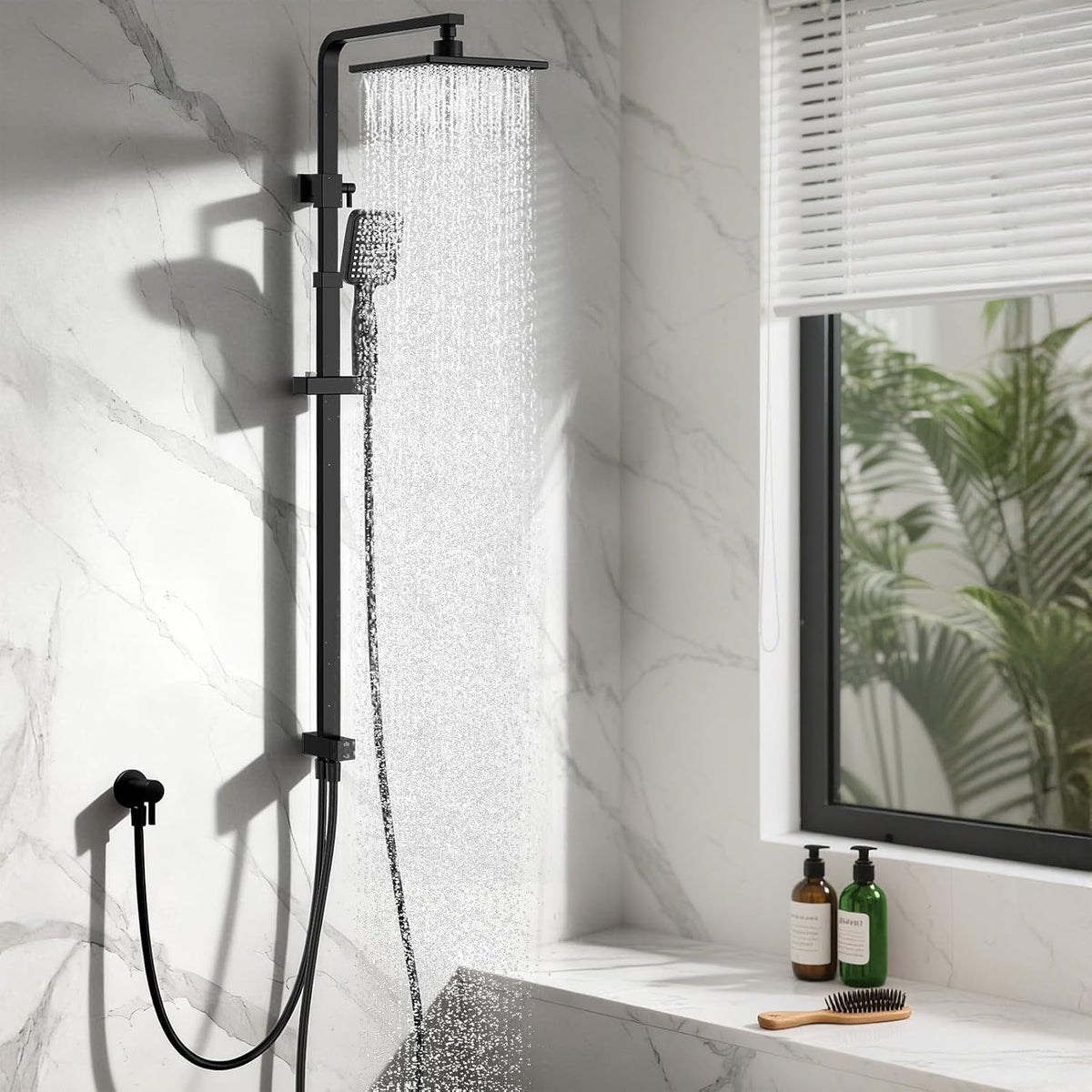 HOMELODY Regendoucheset Zonder Kraan – 20 x 20 cm Hoofddouche – Handdouche – Verstelbare Douchestang – Zwart