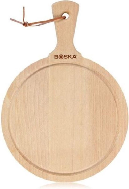 Boska Serveerplank Rond Amigo M - Borrelplank met Handgreep - Rustiek Beukenhout - Bruin - Ø 23,4 cm