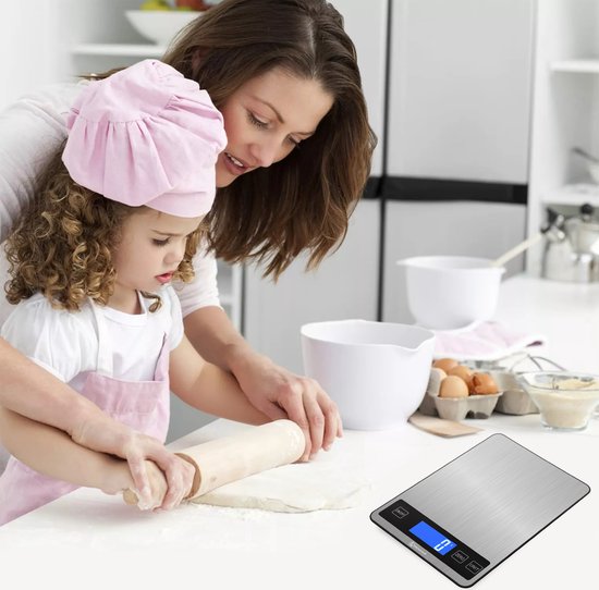 Kitchenwell Digitale Precisie Keukenweegschaal – Weegschaal Keuken - 1gr - 10kg – Tarra Functie - Grijs