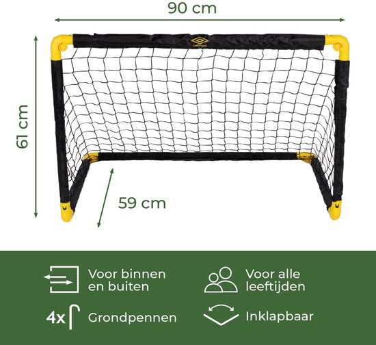 Umbro Voetbaldoel - Voetbalgoal 90 x 59 x 61 cm - Voetbal Goal Opvouwbaar - Makkelijk op te Bergen - Voetbal Training Doel voor Kinderen en Volwassenen - Kunststof - Zwart/ Geel