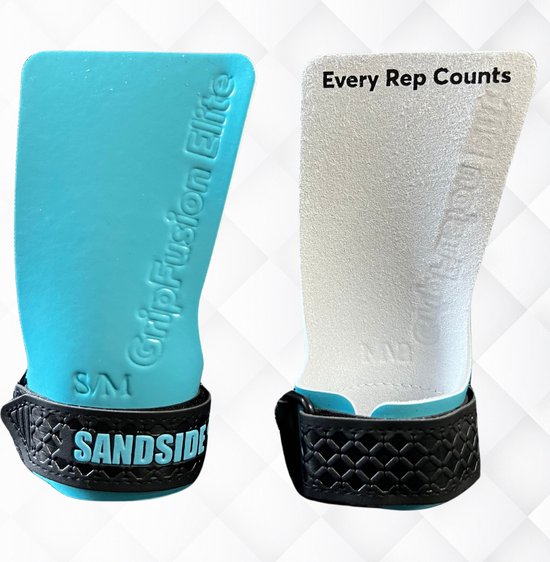 Sandside CrossFit Grips Elite 2.0 - Kleverige Hand Grips - Geen Krijt - Fitness Handschoenen - Vingerloze Grips - Hemelsblauw L/XL