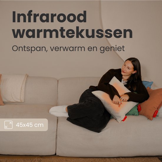 Auronic Warmtekussen - Classic - 45x45 - Draadloos - Oplaadbaar - Elektrisch kussen - Infrarood - Taupe