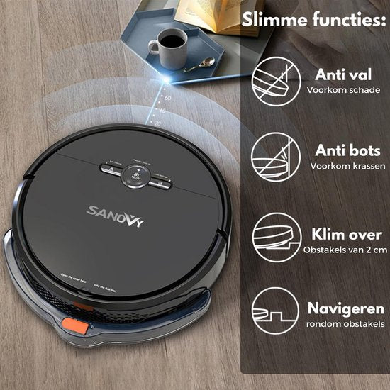 Sanovy 3 in 1 Robotstofzuiger met dweilfunctie - 1800 PA- Automatische laadstation - Dweilrobot – App