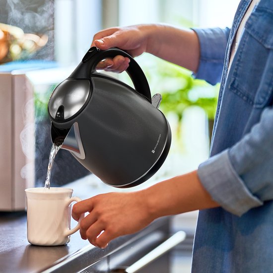 KitchenBrothers Waterkoker - Elektrisch - 1,7L - Met Kalkfilter - Titanium Grijs/RVS