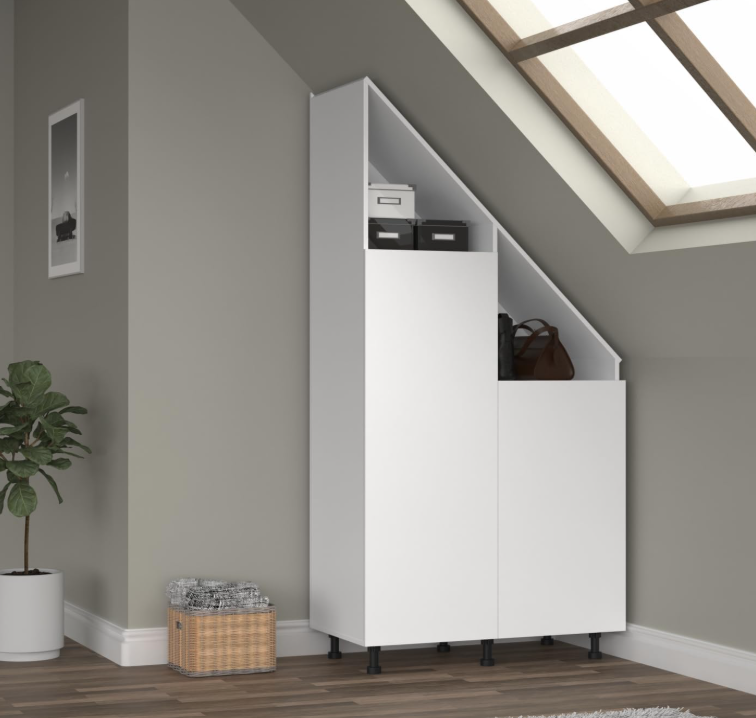 VDD Kledingkast voor Schuine Wand - 182 x 47 x 91 cm - Wit - Schuifdeuren - 2 Planken - Kledingstang