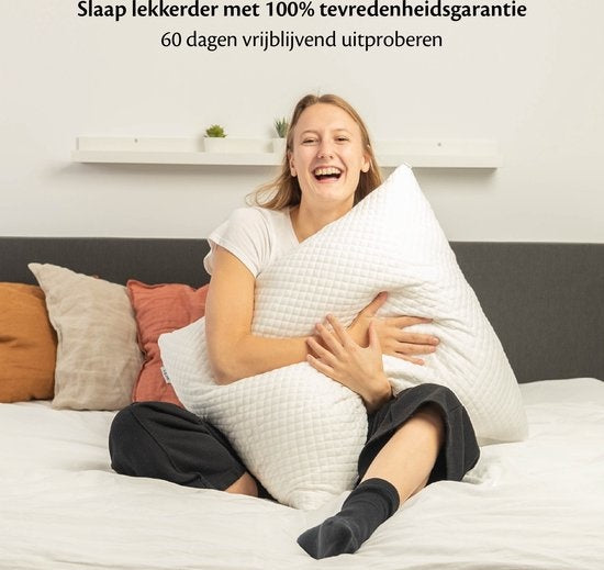 EL-Life Hoofdkussen Nekklachten - 80 x 80cm - Bamboe kussen - Traagschuim / Memory Foam vulling - Ergonomisch en Orthopedisch - Inclusief kussensloop