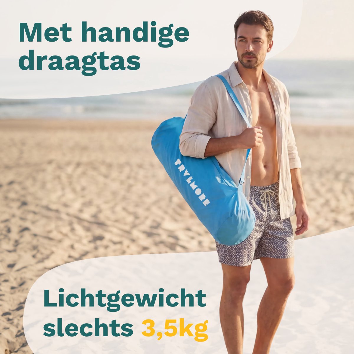 TRVLMORE Strandstoelen Set van 2 - Inklapbaar - 130KG Draagkracht - Met Bekerhouder en Draagtas - Hoge Rugleuning - Blauw