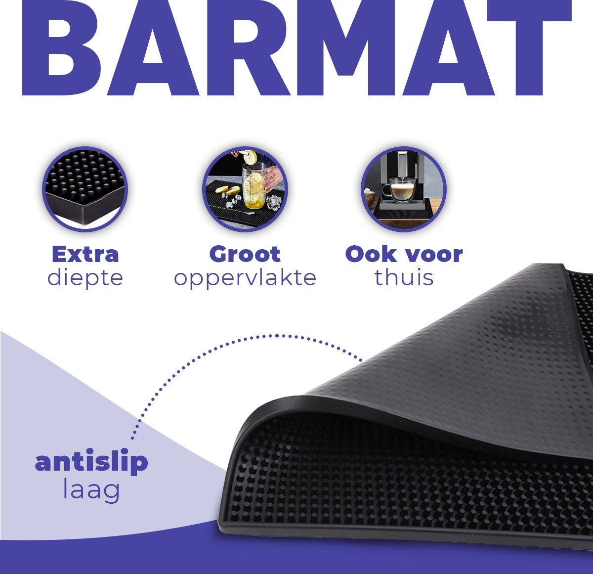 Aerend® Multifunctionele Afdruipmat – Horeca Barmat – Camper Vaatwas & Aanrecht Mat – Zwart Rubber Antislip - 30x45 CM
