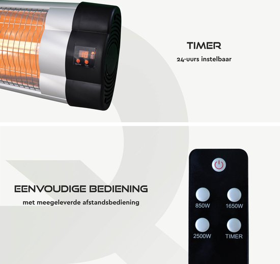 BRASQ Elektrische Terrasverwarmer Hangend PHW200 - 87 × 9 × 19 cm - Infrarood Heater 2500W - met Afstandsbediening en timer - 3 warmtestanden - Voor binnen en buiten - Spatwaterdicht - Zwart