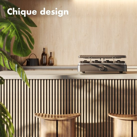 Studio Linea SLGRILL30BK Gourmetstel - 8 Personen - 1400 Watt - Gourmetpannetjes en Gourmetplaat met Antiaanbaklaag - Raclette