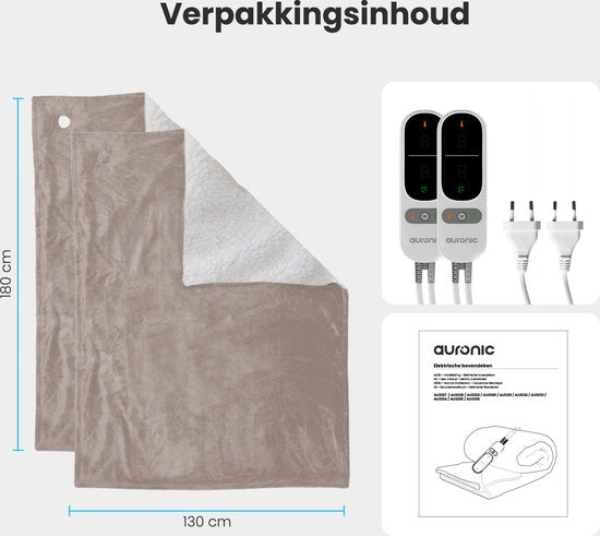 Auronic Elektrische Deken - Warmtedeken - Sherpa Fleece - 9 Warmtestanden - 180x130 - 1 persoons - Taupe