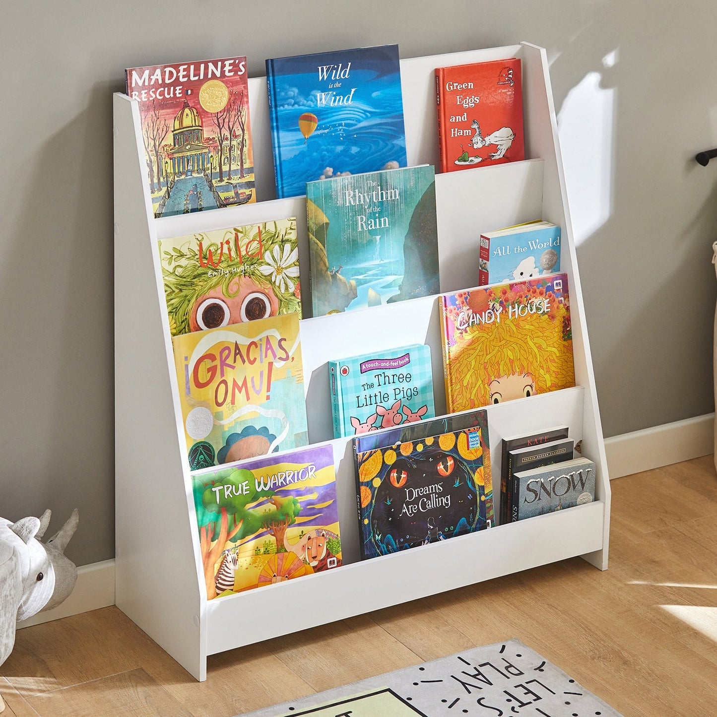 SoBuy Kinderboekenplank - 4 Opbergvakken - Wit - 80x30x88 cm