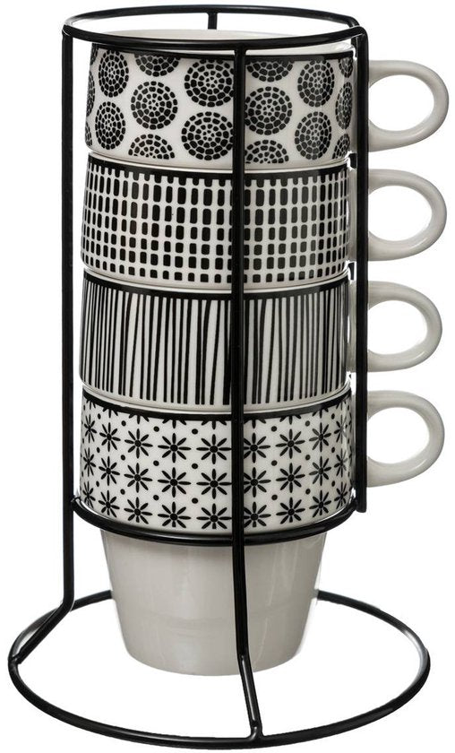 SG - Set van 4 mokken/tassen 20 cl met metalen houder