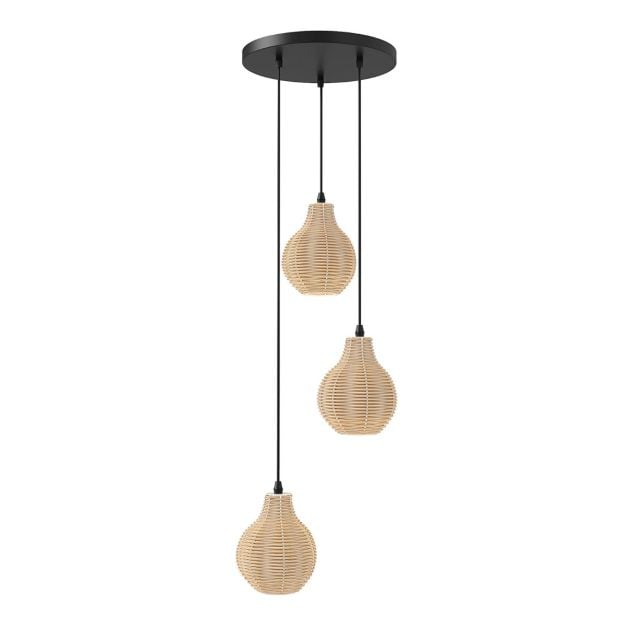 Coast 3-lichts Rotan Hanglamp – Verstelbaar 24-102 cm – Ø 30 cm – Zwart en Beige