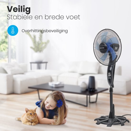 Auronic Statiefventilator - Staande Ventilator met Afstandsbediening - Timer - 50W - 53dB - Zwart