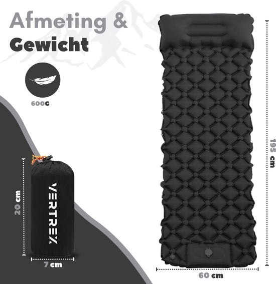 Vertrex Inflate-X1 Slaapmat met Ingebouwde Pomp - Luchtbed - 1 Persoons - Nachtzwart