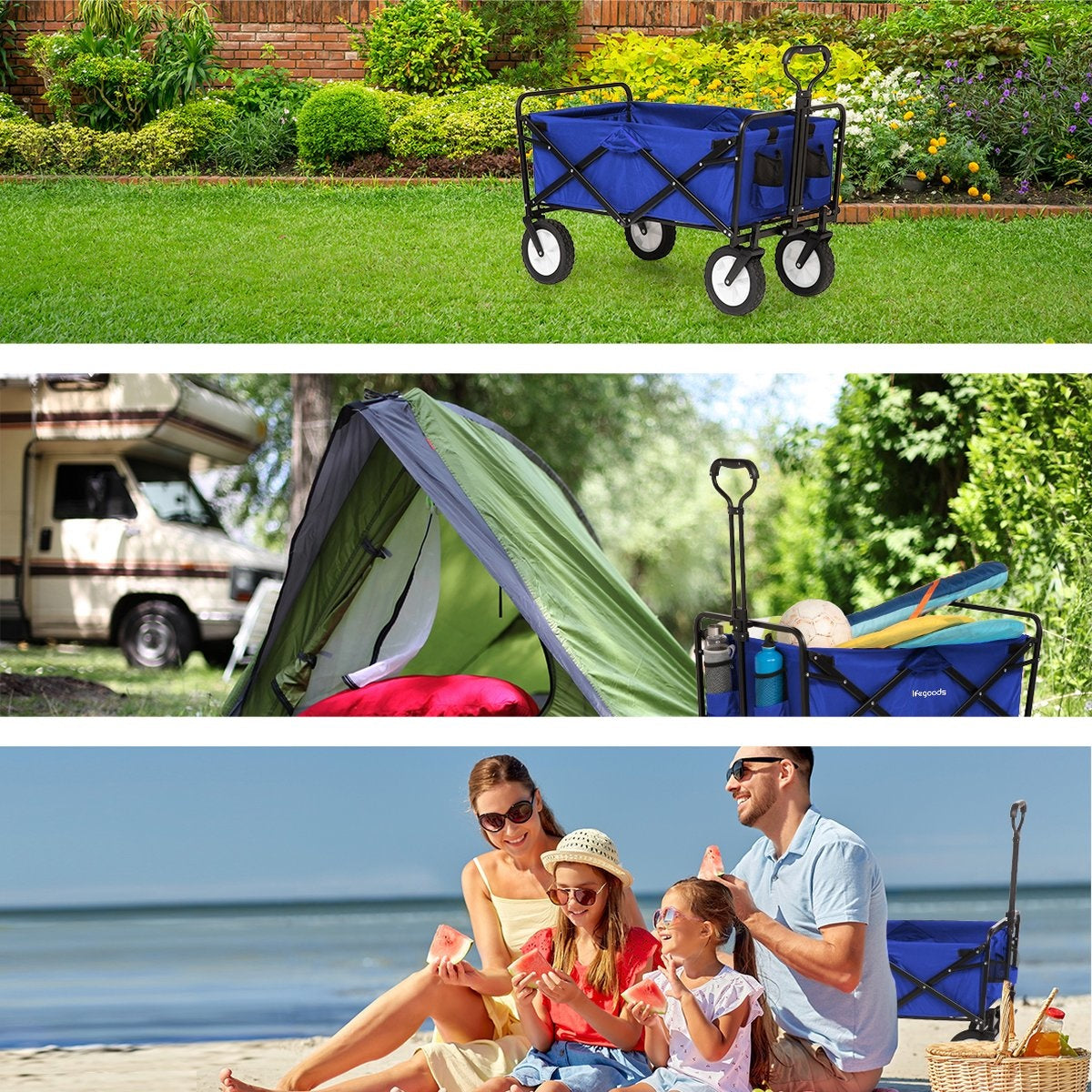 LifeGoods Bolderkar - Opvouwbaar - Draaibare wielen - 2 Standen - 70KG Draagkracht - Blauw