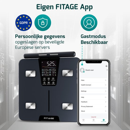 FITAGE Handvat Weegschaal Personenweegschaal Digitaal - Slimme Weegschaal met 17x Lichaamsanalyse - Weegschalen - FITAGE App